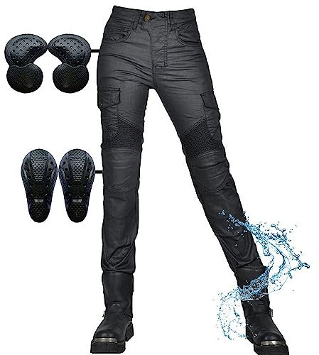 BLUEZY Damen Motorradhose, Wasserdichte Beschichtete Motorcycle Jeans Biker Pants mit mit Abnehmbar Rüstung Knie-Hüftpolster Motorrad-Schutzhose Motorrad Hose XXL