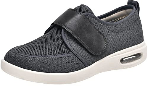 AEHO Chaussures d'œdème pour Homme Chaussures à Coussin d'air pour diabétiques,Pied Large Chausson Fermeture Scratch pour Personne Âgée Pieds Gonflés Arthrite Oedème Swollen,Gris,42 EU