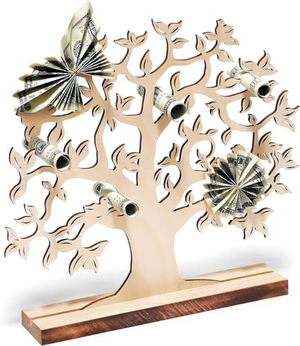 Wooden Money Tree - Tree of Life Decoration with Detailed Branches, Smooth Base - Graduation, Birthday, Christmas Money Holder - Made of Sturdy Birch Wood for Wedding, Communion