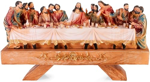 BRUBAKER Das letzte Abendmahl - 40 cm Weihnachtsfigur mit handbemalten Figuren - Jesus und Seine 12 Jünger am Tisch - Abendmahlszene Weihnachtsdeko - XL Tischdekoration aus Polyresin