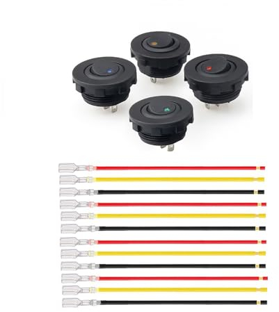 Switian Interrupteur à Bascule 12V 20A DC avec LED 4 Pièces - Interrupteur SPST ON/OFF pour Voiture, Camion, Bricolage (Bleu/Rouge/Vert/Jaune)