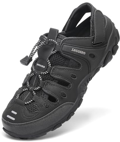 SAGUARO Sandalias de Senderismo Hombre, Sandalias Cerradas, Negro 43
