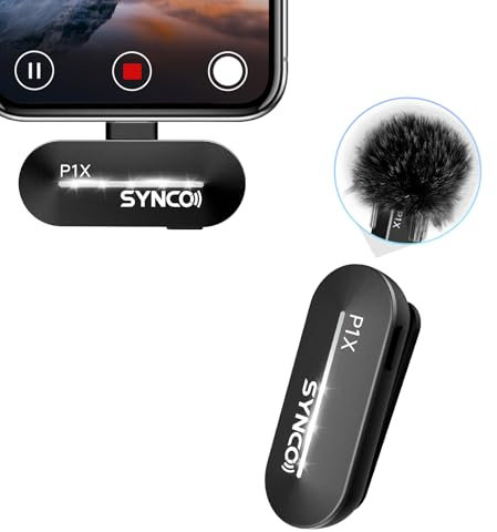SYNCO Micro Cravate sans Fil pour iPhone, P1XL Microphone sans Fil pour Tiktok, Youtube, Streaming, Enregistrement vidéo Vlog, Micro Cravate iPhone 14/13/12/11/SE...