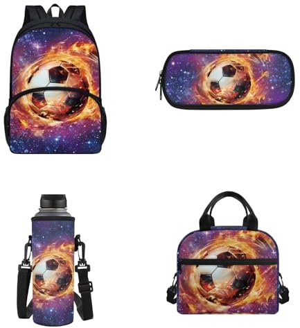 Howilath Rucksack für Schule, Vorschule, Mädchen, Büchertasche, 43,2 cm, Schultasche mit Lunchbox-Set, Soccer Galaxy