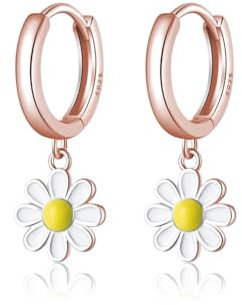 SLUYNZ 925 Sterling Silber Gänseblümchen Blume Creolen Ohrringe für Damen Mädchen Kleine Gänseblümchen Creolen Ohrringe Huggie Tropfen (C-Rose Gold)