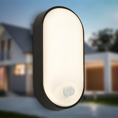 BRILONER - LED Wandlampe Aussen IP65 mit Bewegungsmelder, bis 6m Reichweite, 100 Grad Erfassung, Aussenlampe, Wandleuchte aussen, LED Strahler außen, Außenbeleuchtung, 22x10,5x6 cm, Schwarz