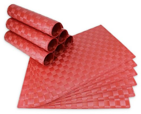Moderne Tischsets in Rot im 12er Set - Abwaschbare Platzsets als rechteckige Tischuntersetzer - Geflochtenes Platzdeckchen als Tischunterlage für Esstisch Wohnzimmer Tisch-Deko
