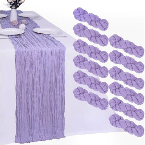 RestfulGlow Seihtuch-Tischläufer, 90 x 300 cm, Lavendelviolett, 12 Stück | Boho-Gaze-Stoff, rustikal, transparent, für Hochzeit, Geburtstag, Party, Babyparty, Heimdekoration