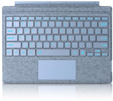Seagtigau Keyboard Type Cover for Microsoft Surface Pro 7+ Pro 7 Pro 6 Pro 5 Pro4 Pro3, 12.3 inch, Ultra-Slim Bluetooth Multi-Touchpad Mouse Rechargeable, 7-Color LED Backlit (Ice Blue with Backlit)