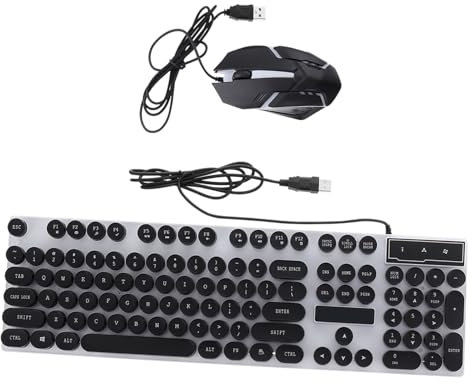 VILLCASE Juego de Teclado y Ratón Ergonómico USB Teclado Retroiluminado y Ratón Antideslizante para Juegos Compatible Computadoras Diseño Vintage Color Negro