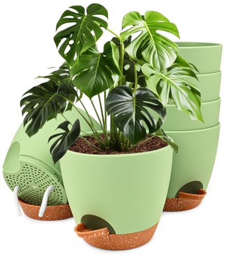 LustLocke 6 Packs Blumentopf, Pflanzkübel Selbstbewässernd 15.2cm, Mit Brauner Untertasse, Bewässerungsöffnung, Baumwollschnur, Geeignet Für Innen- Und Außengärten