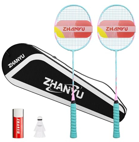 Badminton SchläGer Profi，Badminton SchläGer,Professionelle Ausbildung Unterhaltung Federball Set Mit 82 Gramm Kohlefaser,Bestehend Aus 2 Raketten,2BäLlen Und 1 Tasche (grün)