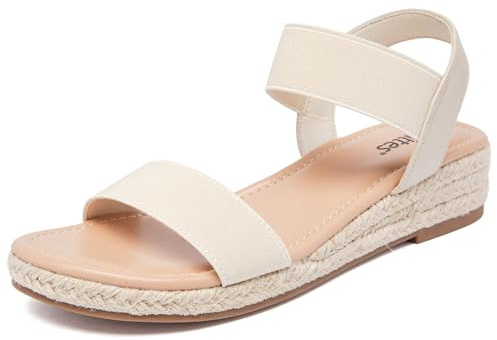 Veittes Sandales compensées à plateforme pour femmes,Sandales compensées espadrilles d'été habillées à talon avec bride élastique à la cheville, bride unique et orteils ouverts