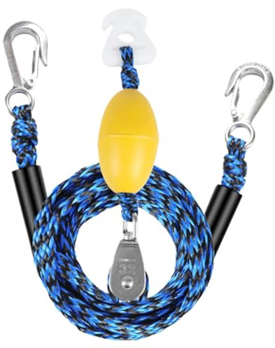 Triángulo de arrastre de 3 m para deportes acuáticos, 4 personas con rodillo deslizante y flotador, gancho de acero inoxidable, cuerda de tracción para tubos Towables, esquí acuático, wakeboard y