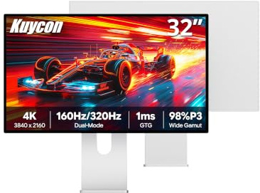 Kuycon P32T 32 4K UHD(3840x2160) Fast IPS Gaming Monitor, Glossy, Built-in Speakers, Dual-Mode 160Hz UHD / 320Hz FHD, HDR, 98% DCI-P3, Eyecare,Minimalist - with Stand