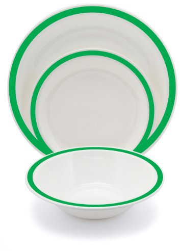 Harfield Emerald Green Duo Polycarbonate Plastic Dining Set Reusable Virtually Unbreakable Plates Bowl