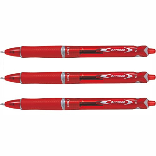 Pilot Acroball Ballpoint Pens Pack of 3 Medium Plastic Clip Red
