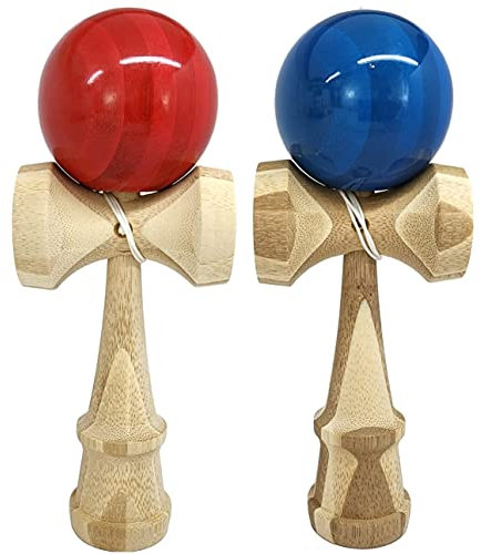 KENDAMA TOY CO. Competition Pro Kendama Koordinationsspielzeug, Vollgröße, Massivholzball und Tasse, Koordinationsspielzeug, Blau und Rot, 2 Stück
