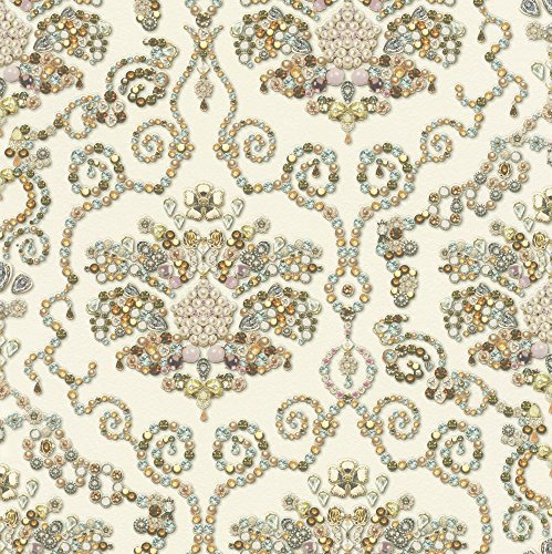 Papiertapete Rasch Barock Klassik Perlen cremeweiß bunt 307603