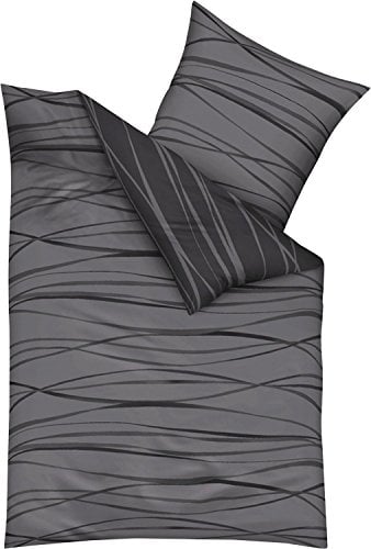 Kaeppel 2-teiliges Biber Wende - Bettwäsche Set mit Reißverschluss in 155x220 + 80x80 cm Design Motion 584 in der Farbe grau - anthrazit