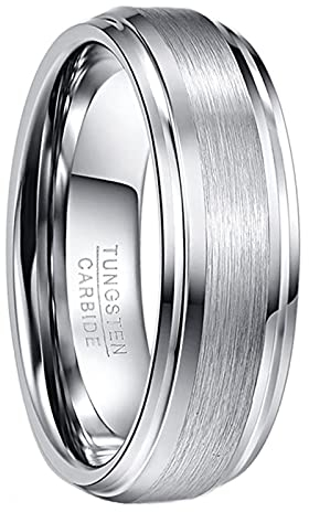 NUNCAD Ringe Silber 7mm Wolfram Ring Herren Schlichter Ehering mit Gebürsteter Mitte Männer Ring für Hochzeit, Verlobung, Versprechen, Größe 65(20.7)