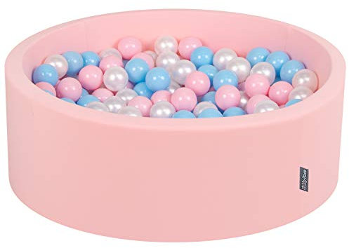 KiddyMoon 90X30cm/200 Bolas ∅ 7Cm Piscina De Bolas para Ninos Hecha En La UE, Rosa:Azul Clr/Rosa Clr/Perla