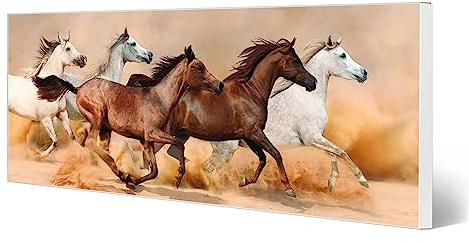 banjado Magnettafel Metall 75 x 30cm - beschreibbare Magnettafel - Metall Pinnwand als Memoboard - Magnetwand Küche, Büro, Kinderzimmer Weiß inkl. 4 Magnete & Montageset - Motiv Wilde Pferde