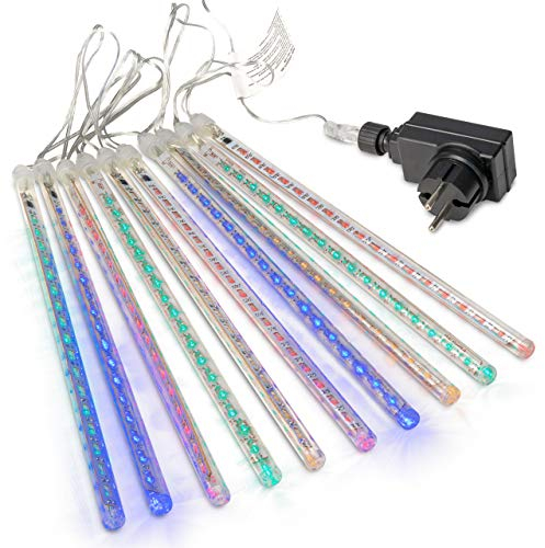 Nipach GmbH Lichterregen Meteorschauer 180 LED bunt Lichterkette Meteor-Effekt Partylicht Meteorlichter Weihnachtsbeleuchtung Partydeko Trafo Xmas