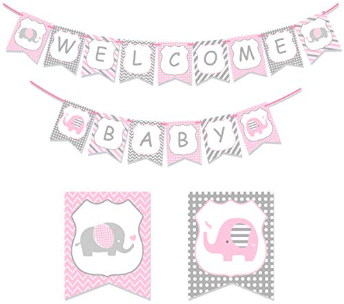 Rosa Elefant Babyparty Dekoration Willkommens Baby Banner für Mädchen, Willkommen Zuhause Banner, Kleiner Elefant, Kleine Erdnuss, Kleine Prinzessin, Babyparty Banner Dekorationszubehör
