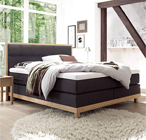 Hasena Boxspringbett Chalet Eiche Bianco|Stoff anthrazit 180x200 Topper Superio (Liegekomfort: Soft)