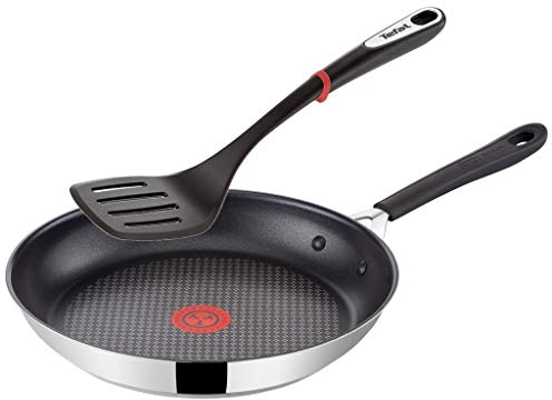 Tefal G43506 Jamie Oliver Induktion Pfanne 28cm + Tefal Pfannenwender, Edelstahl Pfannen mit Antihaftbeschichtung, Induktionsherd geeignet, Antihaft Bratpfanne, Genieteter ergonomischer Edelstahlgriff
