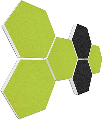 platino24 Akustikpaneele 6 Elemente Colore Waben Ø 30 cm Hellgün + Nachtblau I Schallabsorber aus Basotect G+ mit Akustikfilz I Schalldämmung Wand & Decke I Akustikelemente Wandpaneel