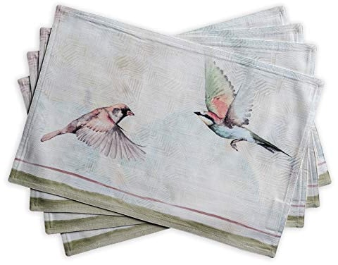 Maison d' Hermine Placemats Set of 4 100% Cotton Washable Cloth Place Mats, Reusable Table Mats for Kitchen Dining Decoration, Party, Wedding, Restaurant Spring/Summer (Flying Birds, 33 CM x 48 CM)