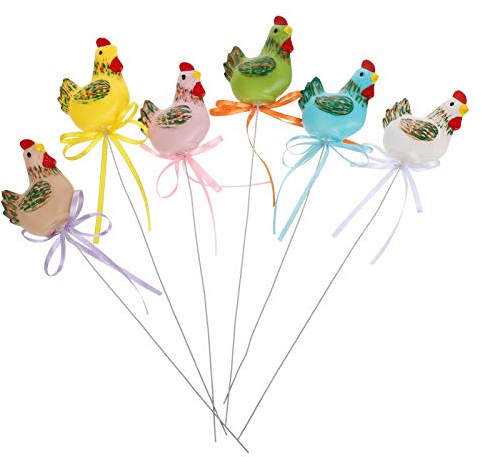 STOBOK 6 Stücke Künstlicher Zweig Osterdeko Hahn Huhn Figur Blumenstrauß Ostern Kuchen Topper Dekozweige Kunstblumen Gesteck Vase Kinder Basteln DIY Kranz Girlande Frühling Deko Tischdeko