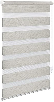 OBdeco Doppelrollo Duo Rollo Klemmfix ohne Bohren B90cm x H150cm(Stoffbreite 86 cm) Leinen für Fenster lichtdurchlässig und verdunkelnd