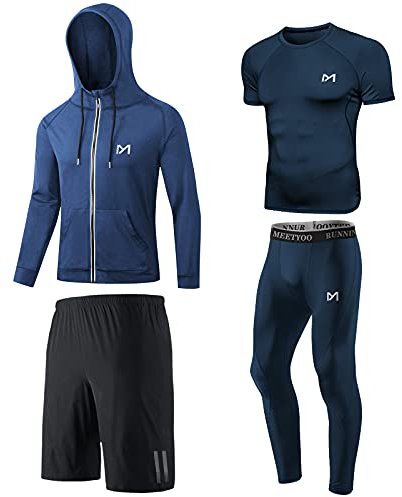 MEETYOO Herren Kompressionsshirt Set, Blau-kurzarm, S EU
