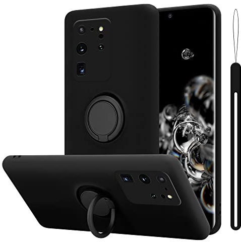 Cadorabo Hülle kompatibel mit Samsung Galaxy S20 Ultra Schutzhülle TPU Silikon Case Liquid Design mit Ring Slim Kratzfest Liquidsilikon Microfaser Case Hülle für Galaxy S20 Ultra in Schwarz