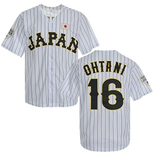 KYNKOW PARTYJERSEY Herren #16 Ohtani Hip Hop Kurzarm Japan Baseball Trikots Weiß Schwarz genäht S-XXXL, Weiss/opulenter Garten, XXL