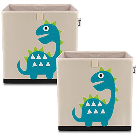 LIFENEY Aufbewahrungsbox im 2er Set Dino I Doppelpack Spielzeugbox mit Tiermotiv passend für Würfelregale I Ordnungsbox für das Kinderzimmer I Aufbewahrungskorb Kinder