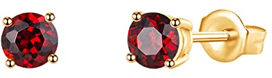 Solide 14 Karat 585 Gelb Gold Klein Ohrstecker Ohrringe mit Echt Natürlich Granat Schmuck für Damen Mädchen Mama mit Geschenk Box - Durchmesser: 4 mm