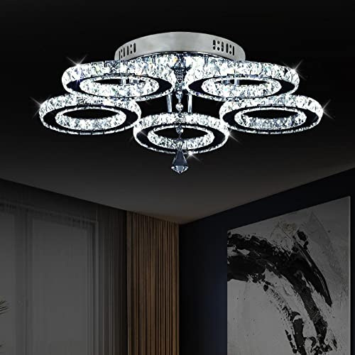 VETRULUS Crystal Chandelier LED Flush Mount Ceiling Light for Living Room