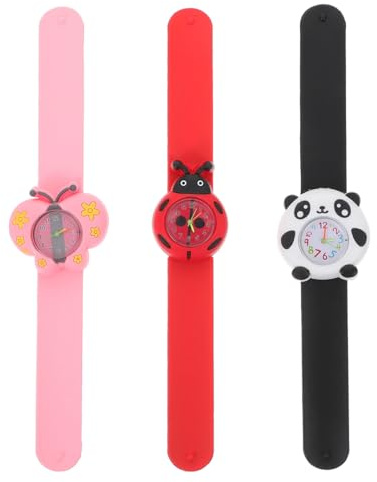 UKCOCO Silikon Armbanduhr Kinder: 3 Stück Slap on Uhr Knder Uhren Analog 3D-Cartoon-Tiermuster Armbanduhr Für 3 Jahre bis 6 Jungs Mädchen(Zufälliger Stil)
