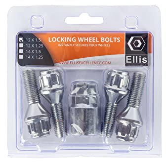 Ellis Excellence Set of 4 M12 x 1.5 Tapered Alloy Wheel Locking Bolts (30mm Thread)