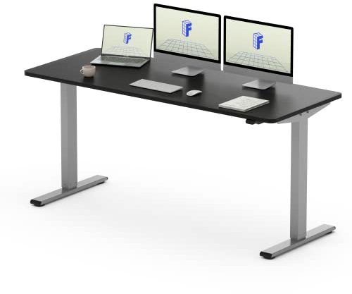 FLEXISPOT Höhenverstellbarer Schreibtisch 160×80cm, mit Haken und 25mm EINTEILIGER Tischplatte, ergonomischer Schreibtisch mit LED-Höhenanzeige und Memory-Funktion (Schwarz, Grau)