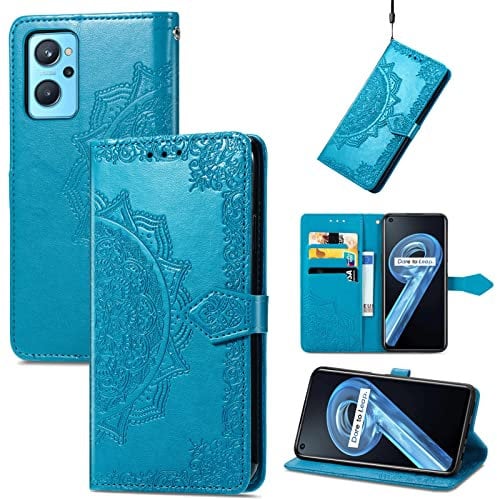 Fertuo Coque pour Realme 9i / Oppo A36 / A76 / A96, Portefeuille Étui Housse en Cuir à Rabat avec Porte Carte, Chiusura Magnetica [Motif de Mandala] Flip Cover Case Antichoc pour Realme 9i, Bleu