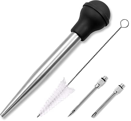 SVUPUE Marinierspritze, Edelstahl Fleischspritze, BBQ Bratenspritze, mit 2 Nadeln und Reinigungsbürste, für Küche, Kochwerkzeuge, Schwarz
