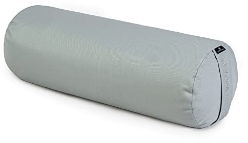 Yoga Studio Yoga Bolster Cushion | EU Organic Buckwheat Hulls Filling | (GOTS Certified) | Removable Washable Organic Cotton Outer Cover | Great for Yoga, Meditation (Light Grey)
