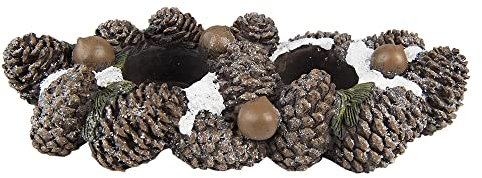 Clayre & Eef Teelichthalter 27 cm Braun Kunststoff Tannenzapfen Halter für Teelicht