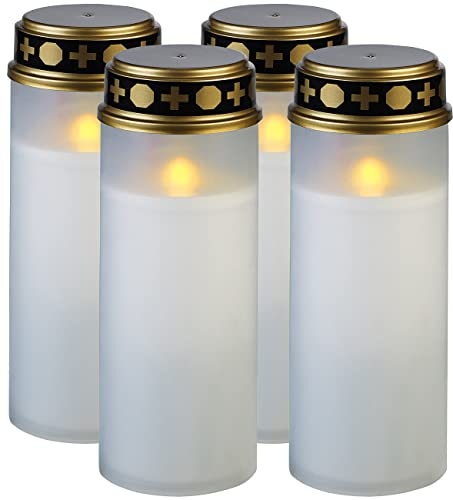 PEARL Grabkerzen LED: 4er-Set XL-LED-Grablichter, Lichtsensor, Batteriebetrieb, 21 cm, weiß (Kerze Grablicht, Kerzen mit Dämmerungssensor, Teelichter)