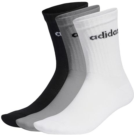 adidas Unisex - Adulto Linear Crew Cushioned Socks 3 Pairs, Medium Grey Heather / White / Black, 8.5-10